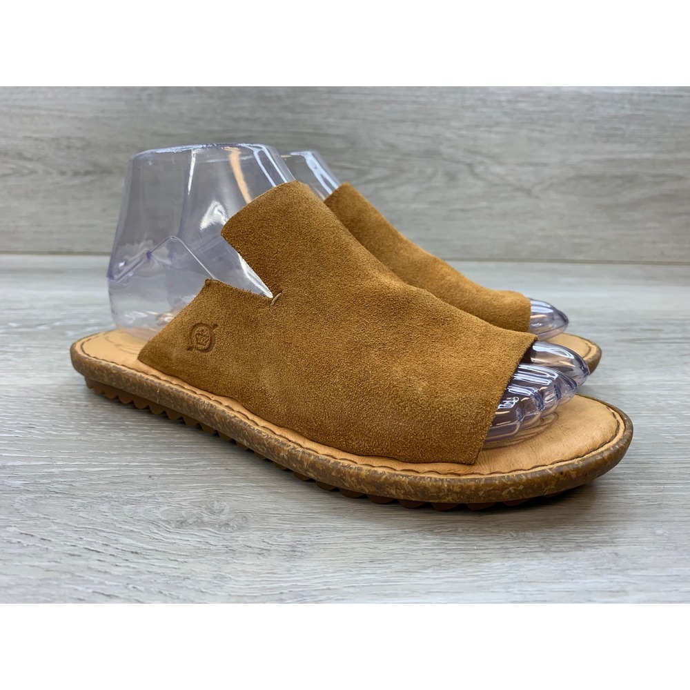 Born Women's 6 Tan Suede Leather Open Toe Slide Sandals Casual Comfort Shoes